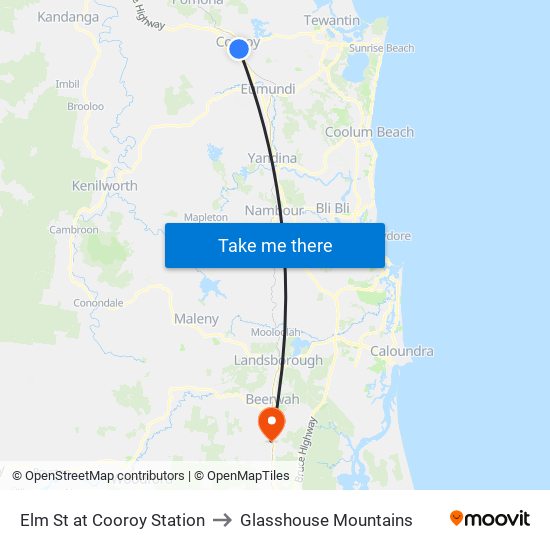 Elm St at Cooroy Station to Glasshouse Mountains map