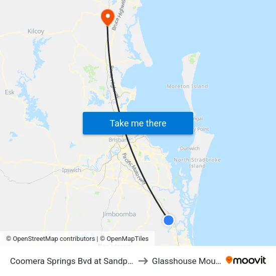 Coomera Springs Bvd at Sandpiper Court to Glasshouse Mountains map