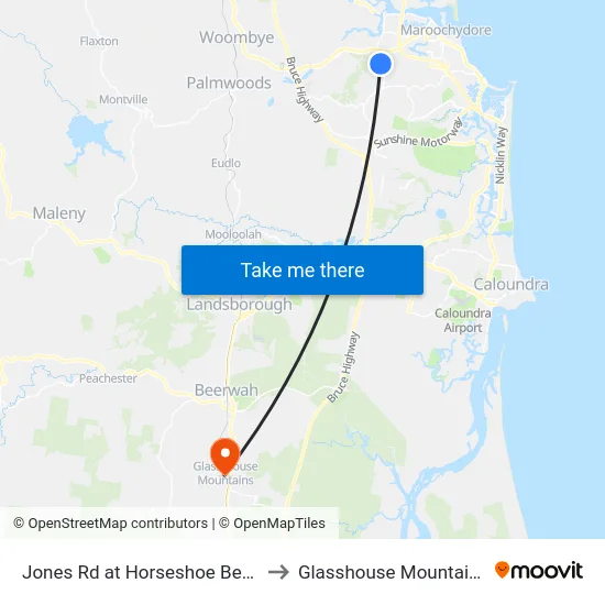 Jones Rd at Horseshoe Bend to Glasshouse Mountains map