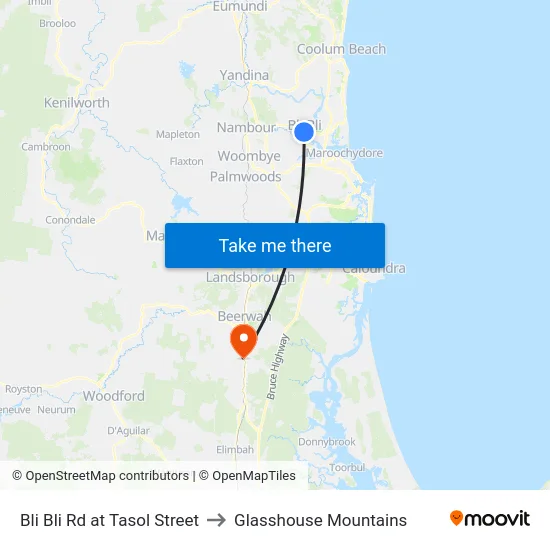 Bli Bli Rd at Tasol Street to Glasshouse Mountains map