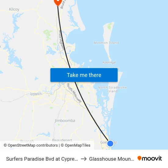 Surfers Paradise Bvd at Cypress Ave to Glasshouse Mountains map