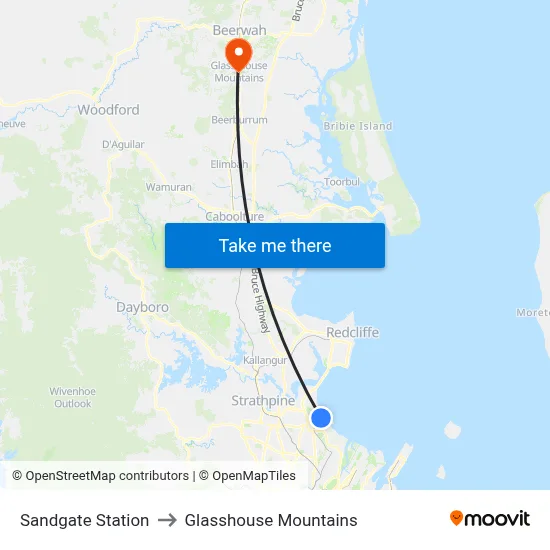 Sandgate Station to Glasshouse Mountains map