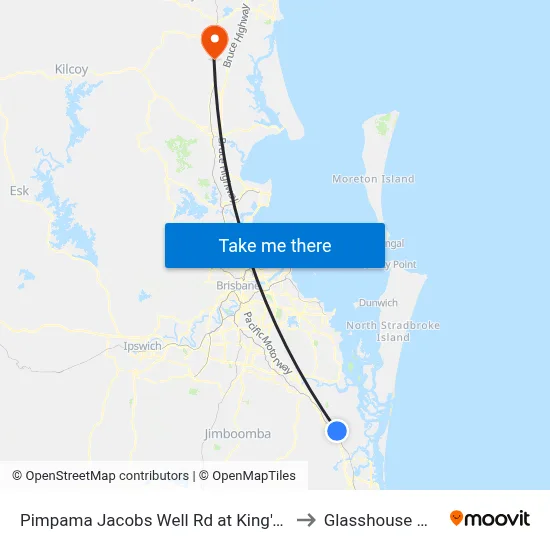 Pimpama Jacobs Well Rd at King's Christian College to Glasshouse Mountains map