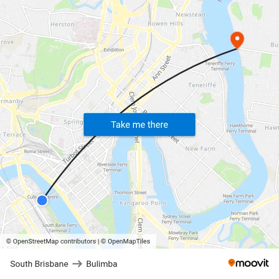 South Brisbane to Bulimba map