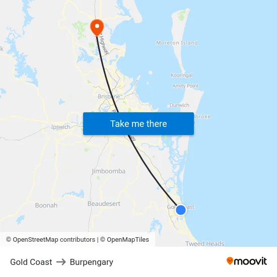 Gold Coast to Burpengary map