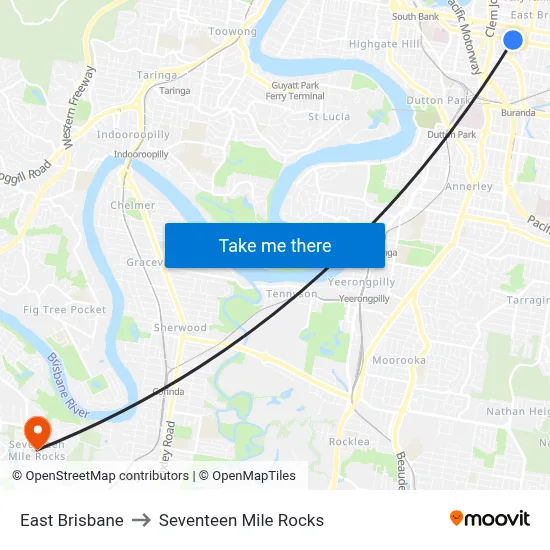East Brisbane to Seventeen Mile Rocks map
