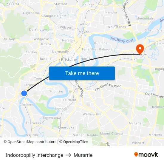 Indooroopilly Interchange to Murarrie map