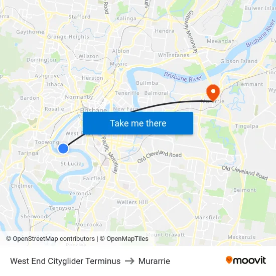 West End Cityglider Terminus to Murarrie map