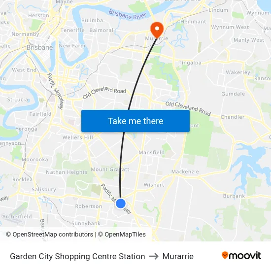 Garden City Shopping Centre Station to Murarrie map