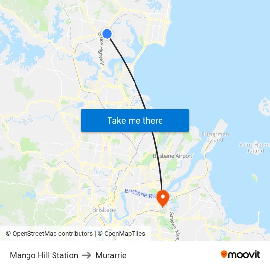 Mango Hill Station to Murarrie map