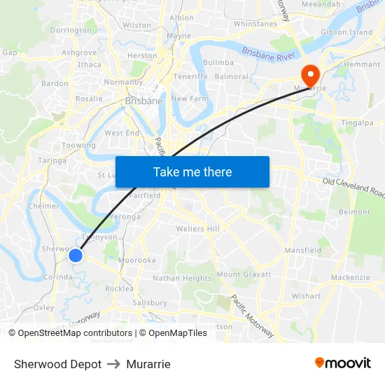 Sherwood Depot to Murarrie map