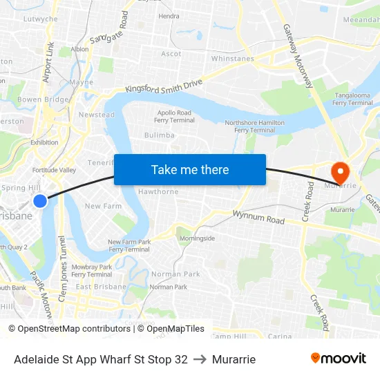 Adelaide St App Wharf St Stop 32 to Murarrie map