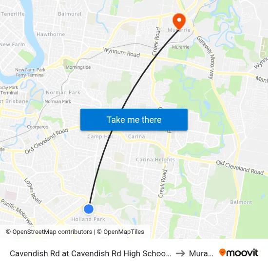 Cavendish Rd at Cavendish Rd High School, Stop 41 to Murarrie map