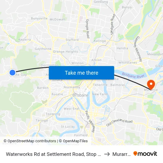 Waterworks Rd at Settlement Road, Stop 36 to Murarrie map