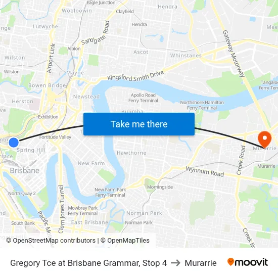 Gregory Tce at Brisbane Grammar, Stop 4 to Murarrie map