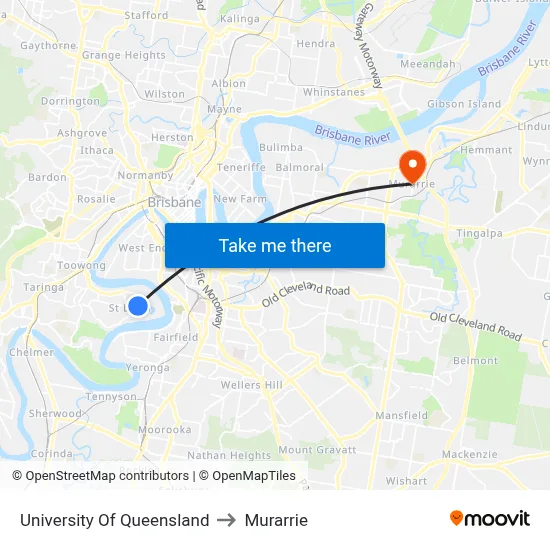 University Of Queensland to Murarrie map