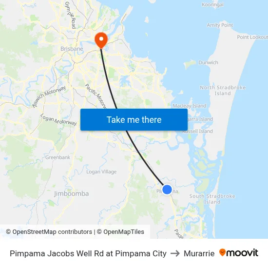 Pimpama Jacobs Well Rd at Pimpama City to Murarrie map