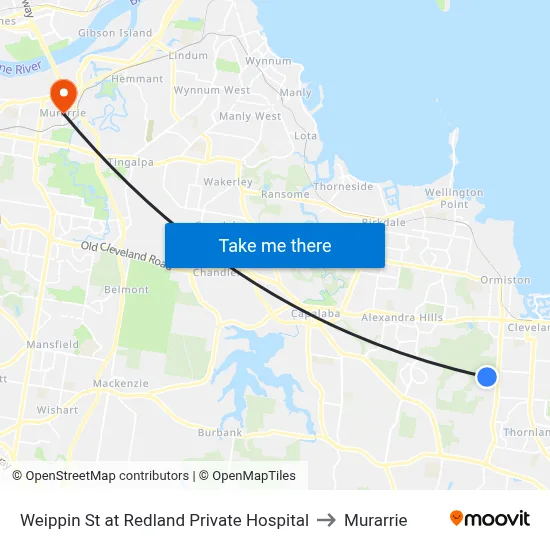 Weippin St at Redland Private Hospital to Murarrie map