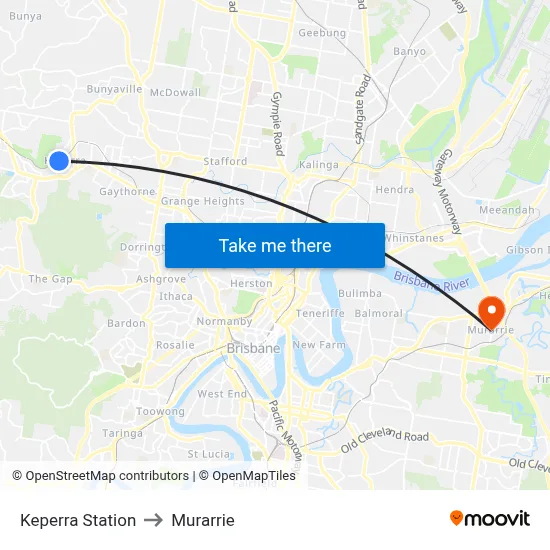 Keperra Station to Murarrie map