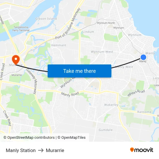 Manly Station to Murarrie map