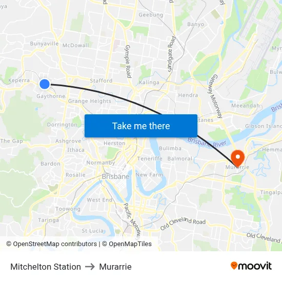 Mitchelton Station to Murarrie map