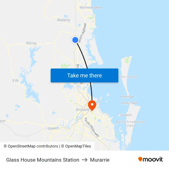 Glass House Mountains Station to Murarrie map