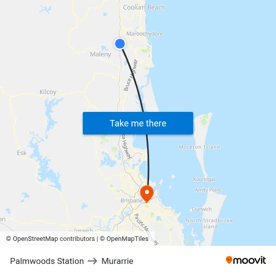 Palmwoods Station to Murarrie map