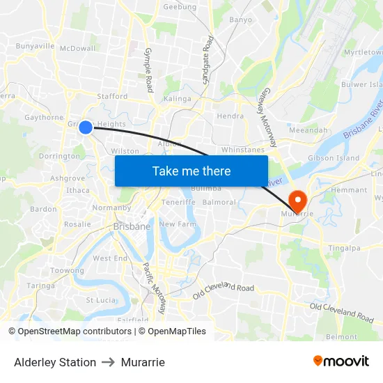 Alderley Station to Murarrie map