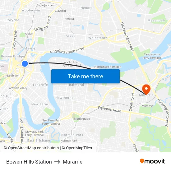Bowen Hills Station to Murarrie map