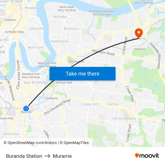 Buranda Station to Murarrie map