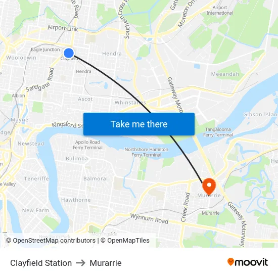 Clayfield Station to Murarrie map