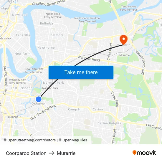 Coorparoo Station to Murarrie map