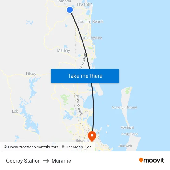 Cooroy Station to Murarrie map