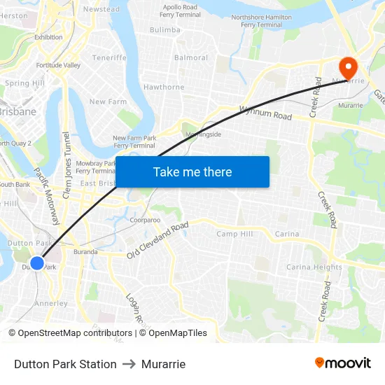 Dutton Park Station to Murarrie map