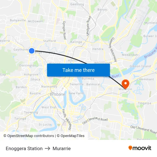 Enoggera Station to Murarrie map