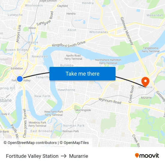 Fortitude Valley Station to Murarrie map