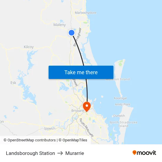 Landsborough Station to Murarrie map