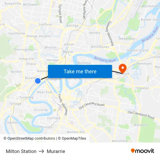 Milton Station to Murarrie map