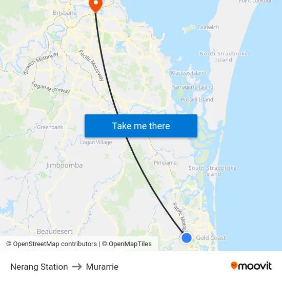 Nerang Station to Murarrie map