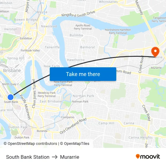 South Bank Station to Murarrie map