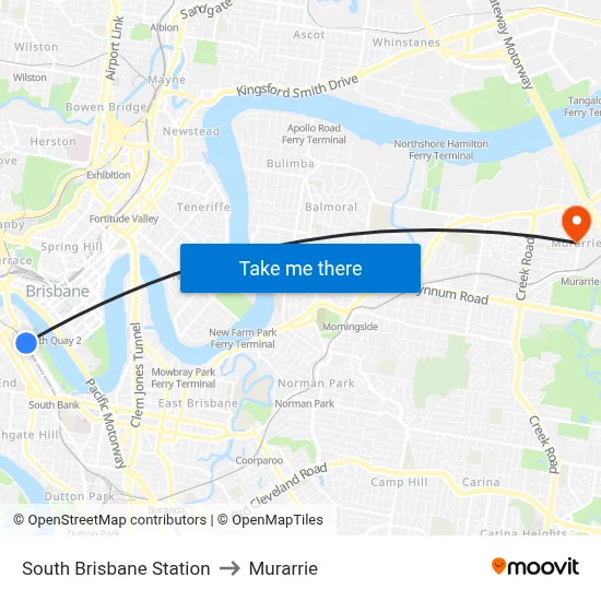 South Brisbane Station to Murarrie map