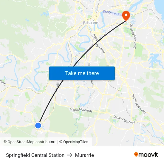 Springfield Central Station to Murarrie map