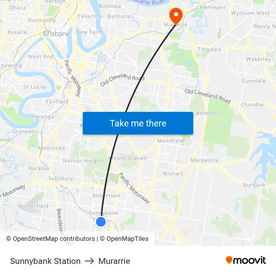 Sunnybank Station to Murarrie map