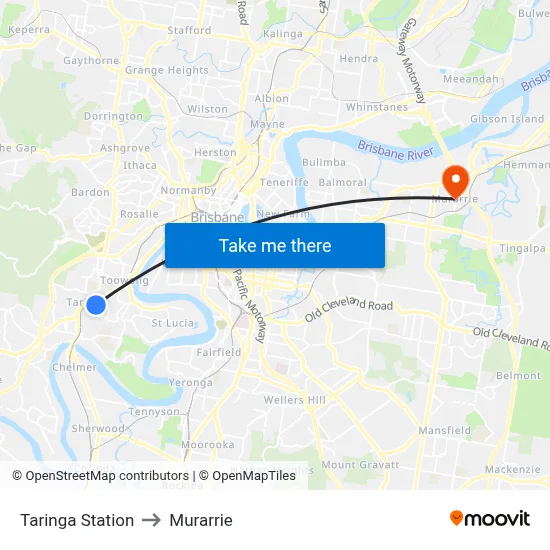 Taringa Station to Murarrie map