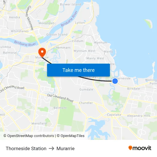 Thorneside Station to Murarrie map