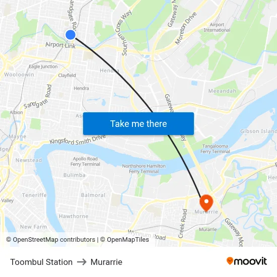 Toombul Station to Murarrie map