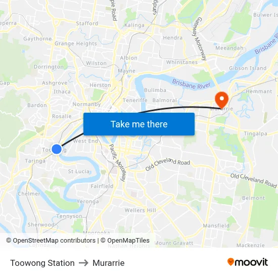 Toowong Station to Murarrie map