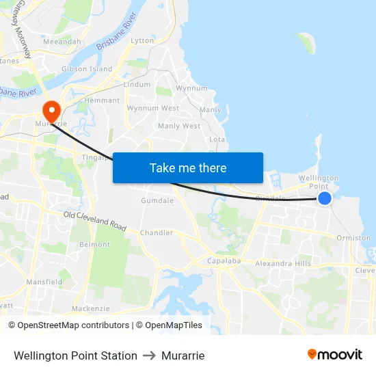 Wellington Point Station to Murarrie map
