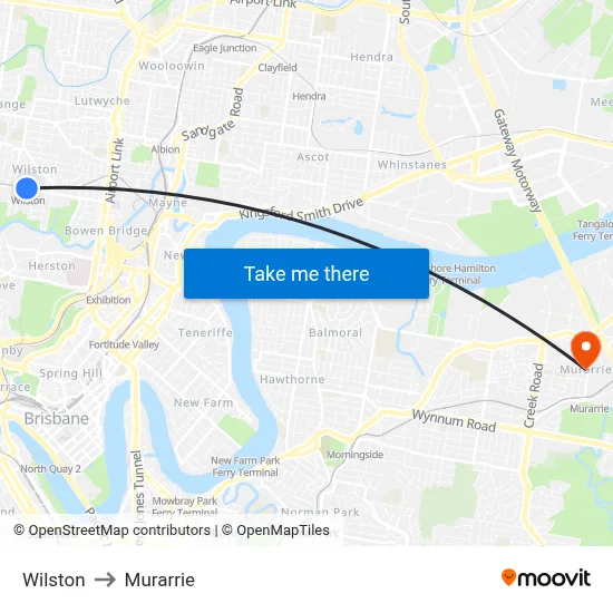 Wilston to Murarrie map