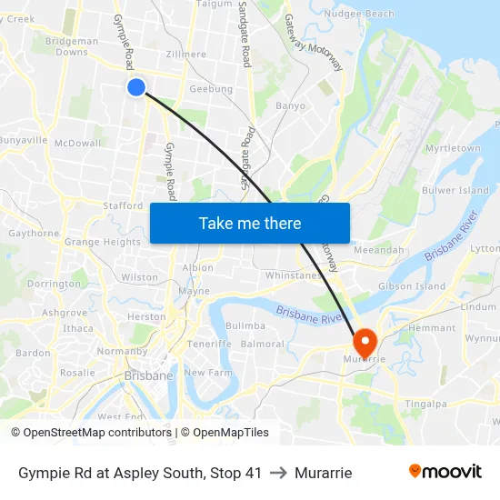 Gympie Rd at Aspley South, Stop 41 to Murarrie map